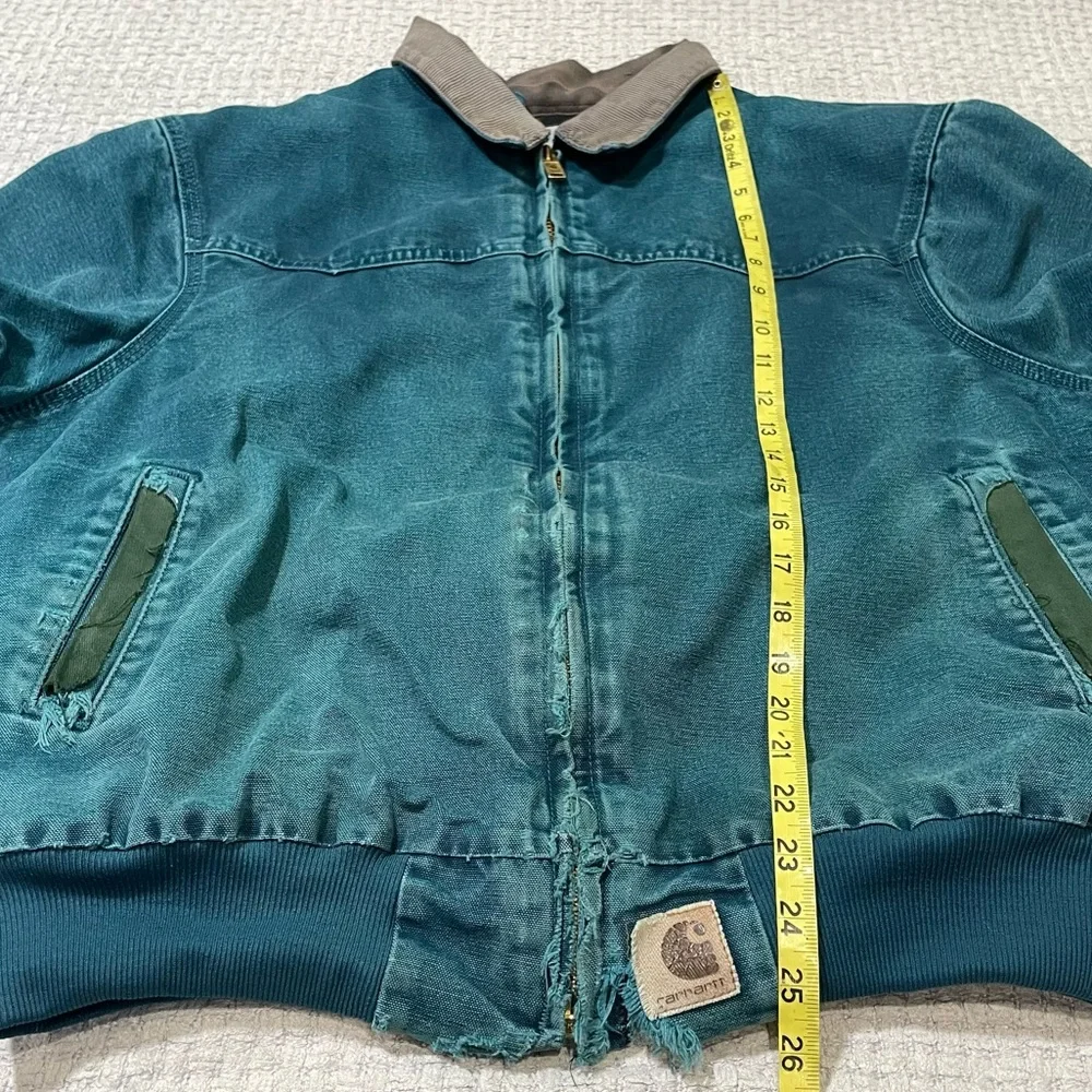 Carhartt J14DTL Dark Teal Quilted Flannel Lined Duck Santa Fe Work Jacket Large - Picture 13 of 15